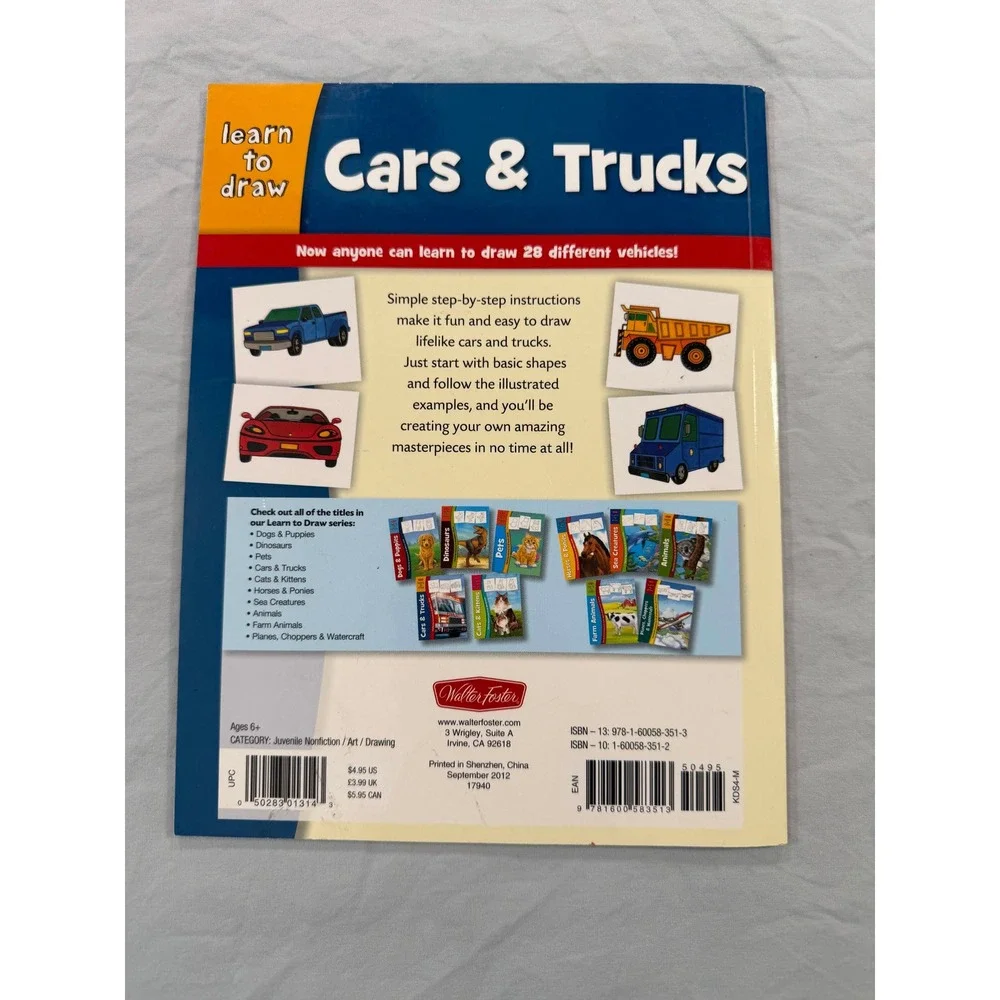 Walter Foster Learn to Draw Cars & Trucks Step-by-Step Art Book 28 Vehicles 2012